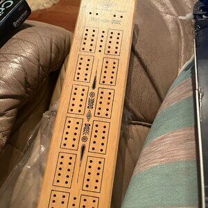 Vintage 1974 E.S. Lowe Wooden Cribbage Board #1503 Metal Pegs